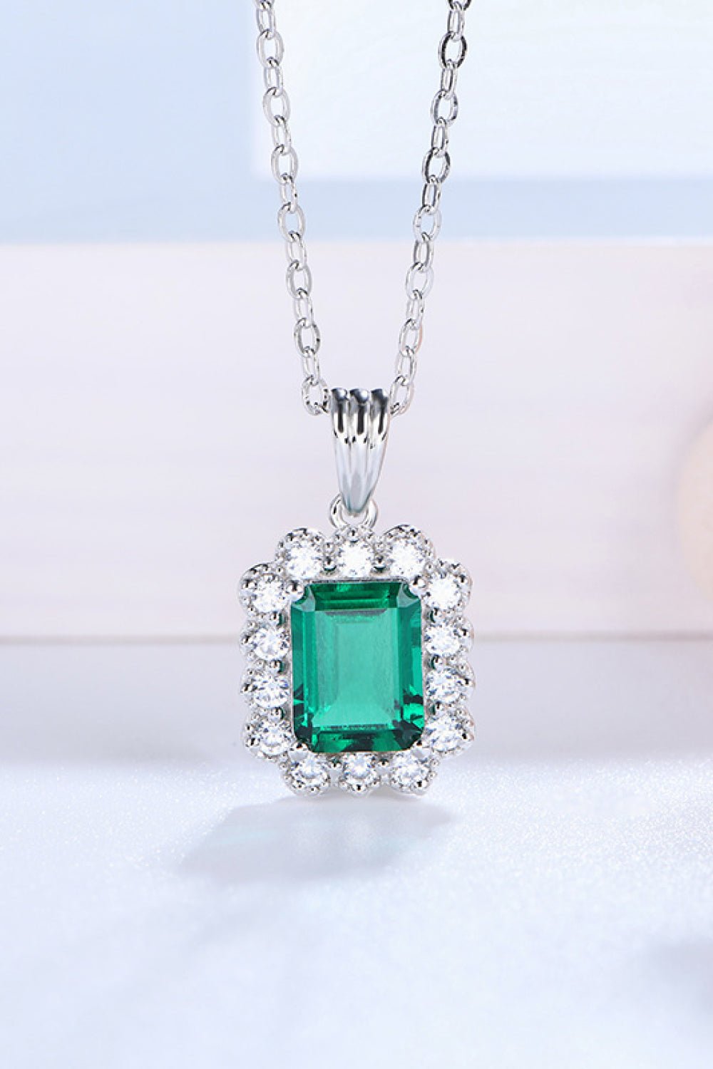 1.5 Carat Lab-Grown Emerald Pendant 925 Sterling Silver Necklace - Loulou Boutique