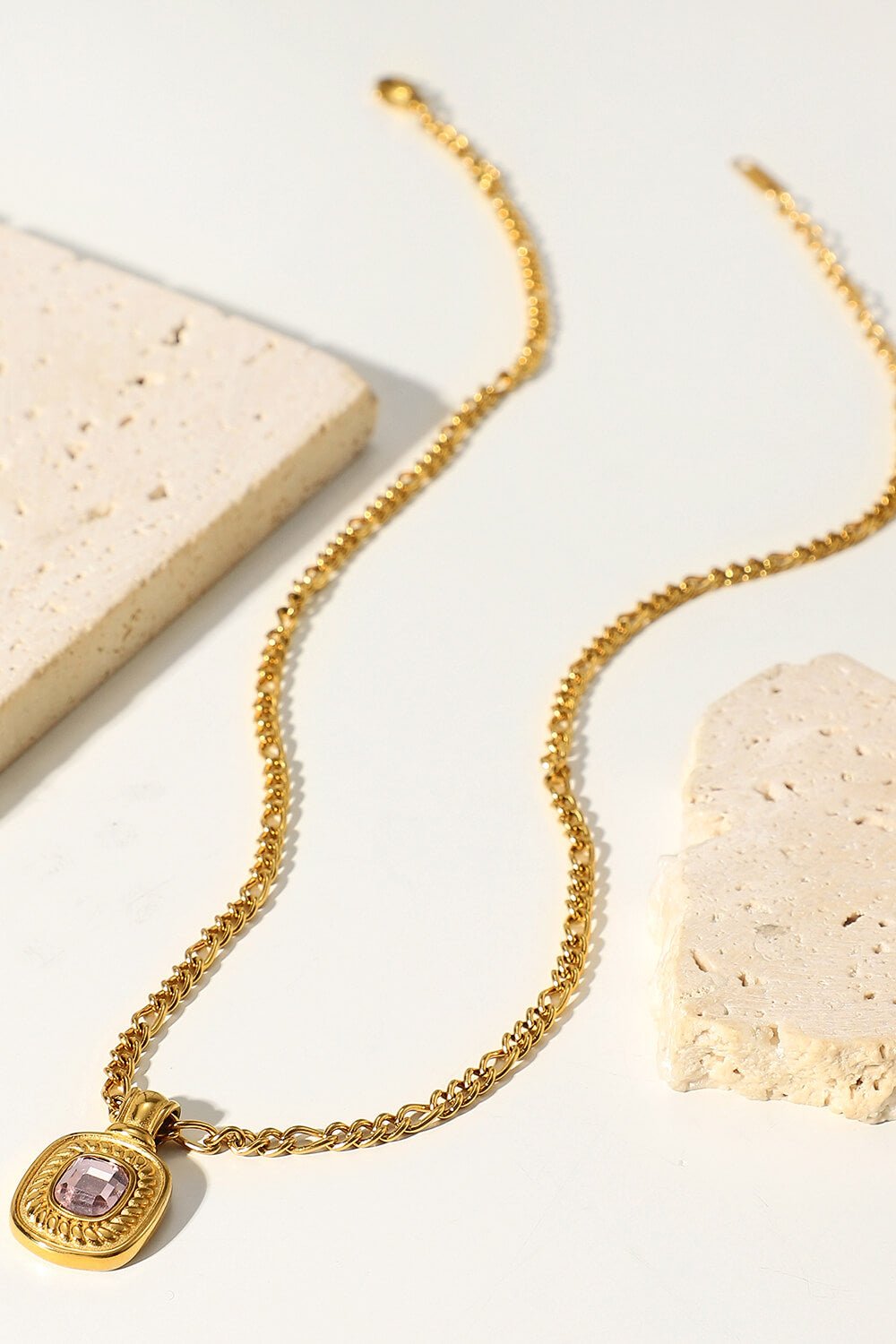 18K Gold Plated Inlaid Rhinestone Pendant Necklace - Loulou Boutique