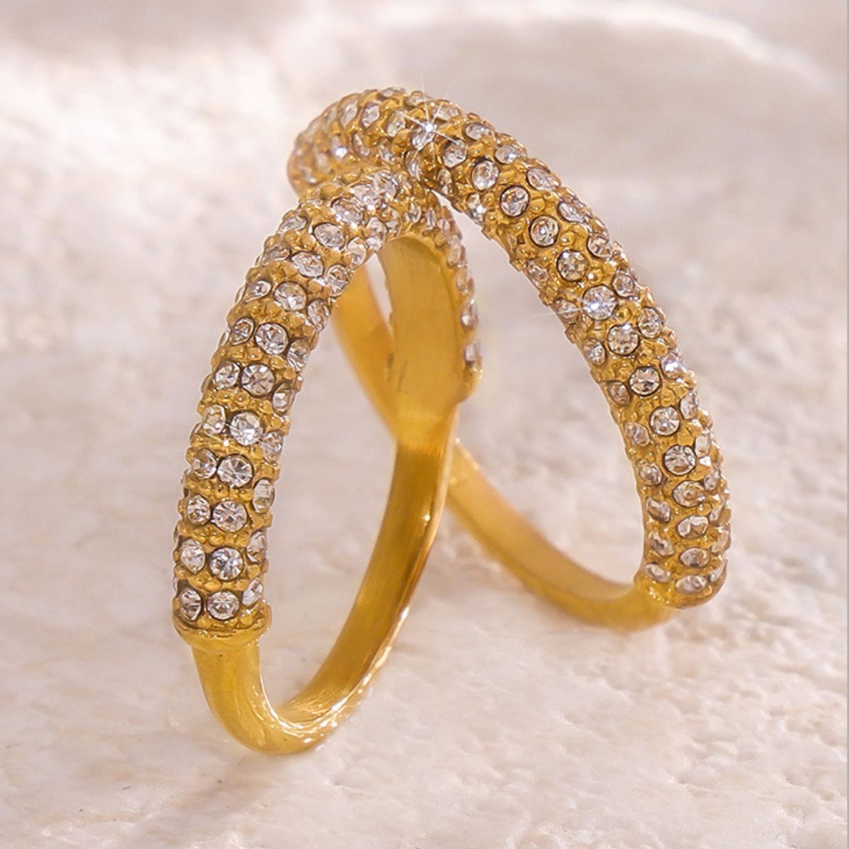 18K Gold - Plated Inlaid Zircon Ring - Loulou Boutique
