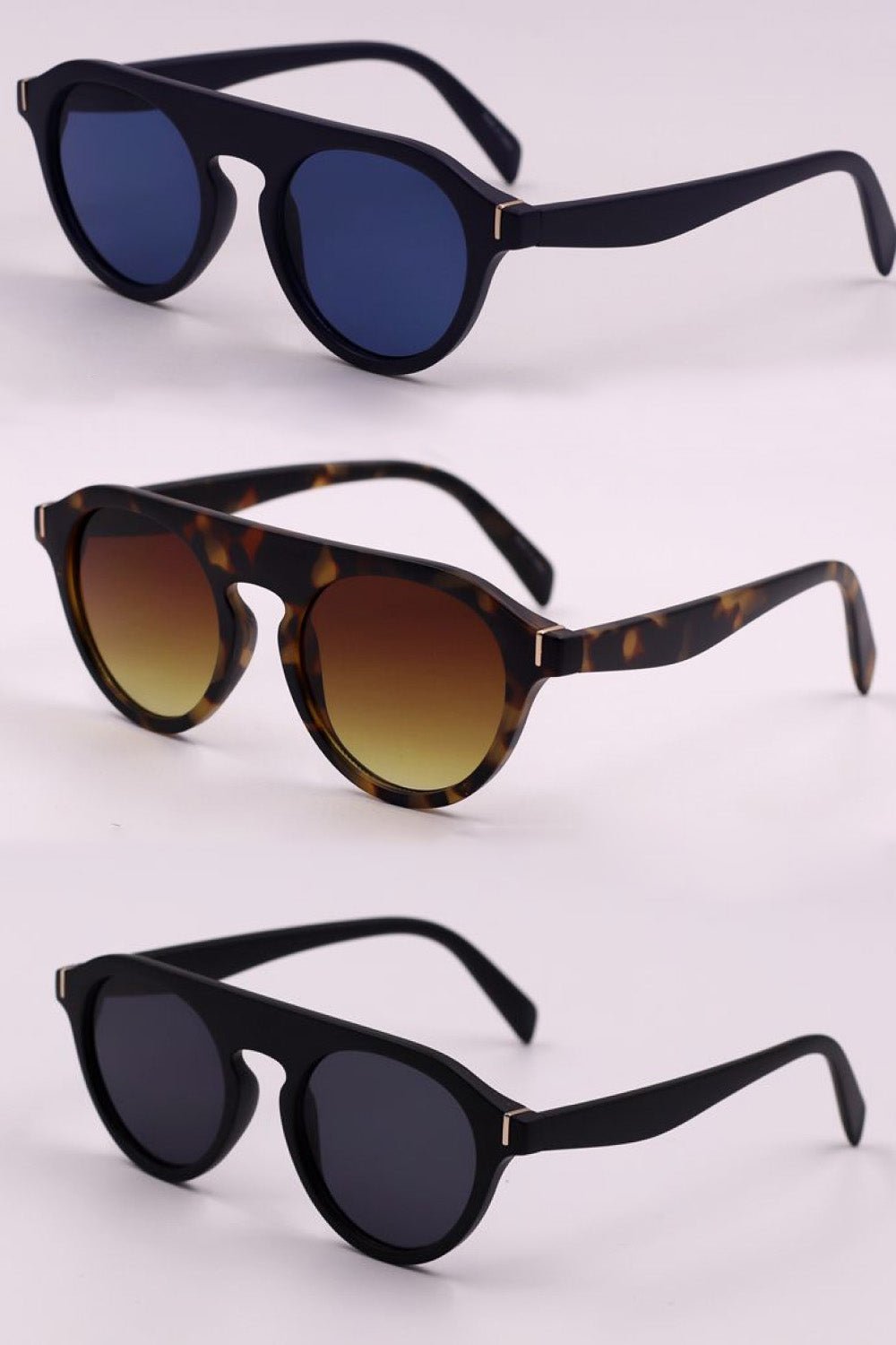 3 - Piece Round Polycarbonate Full Rim Sunglasses - Loulou Boutique