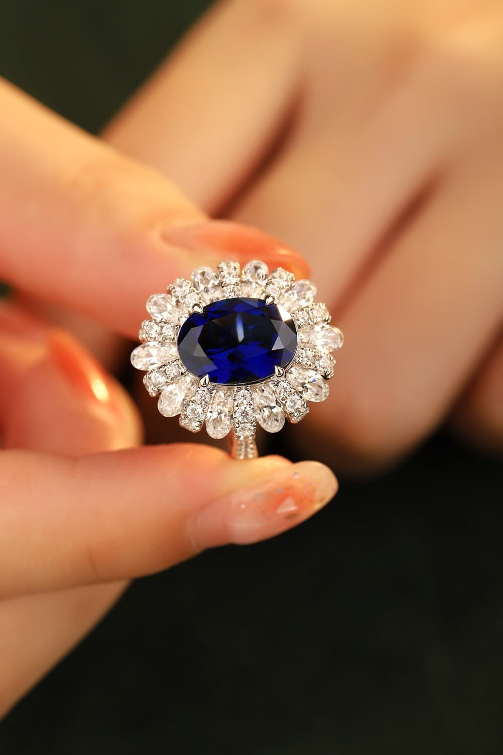 5 Carat Lab-Grown Sapphire Flower Shape Ring - Loulou Boutique