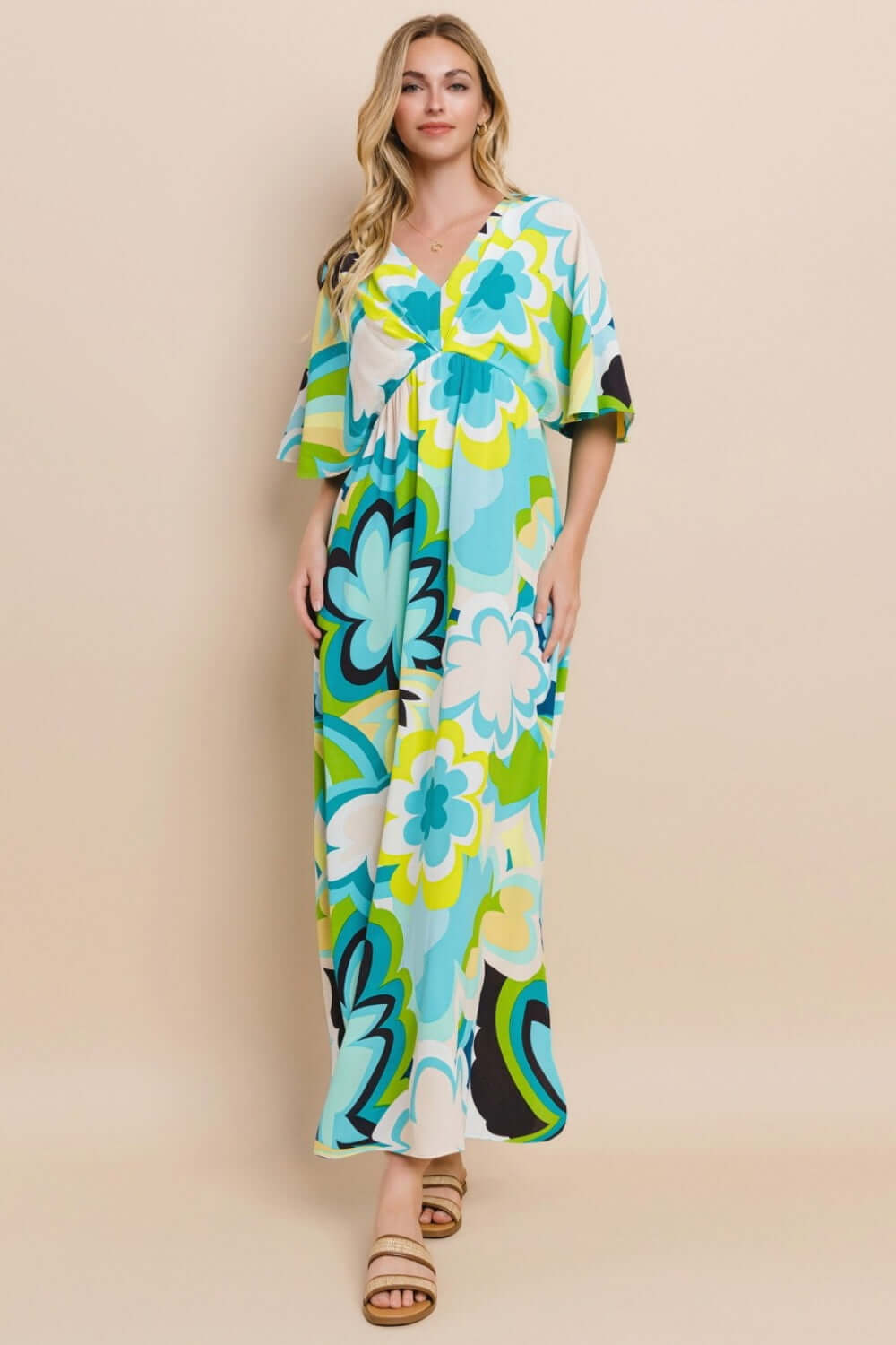 ODDI Floral Printed Slit Maxi Dress