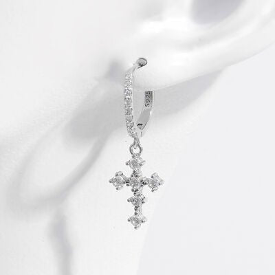 925 Sterling Silver Inlaid Zircon Cross Dangle Earrings - Loulou Boutique