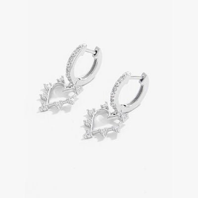 925 Sterling Silver Inlaid Zircon Heart Dangle Earrings - Loulou Boutique