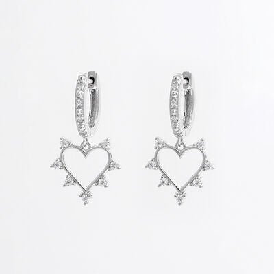925 Sterling Silver Inlaid Zircon Heart Dangle Earrings - Loulou Boutique
