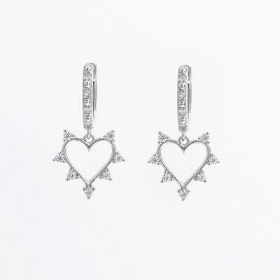 925 Sterling Silver Inlaid Zircon Heart Dangle Earrings - Loulou Boutique