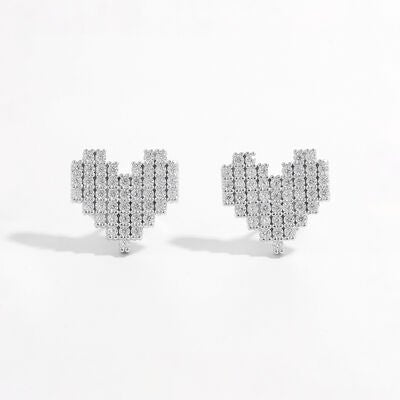 925 Sterling Silver Inlaid Zircon Heart Stud Earrings - Loulou Boutique