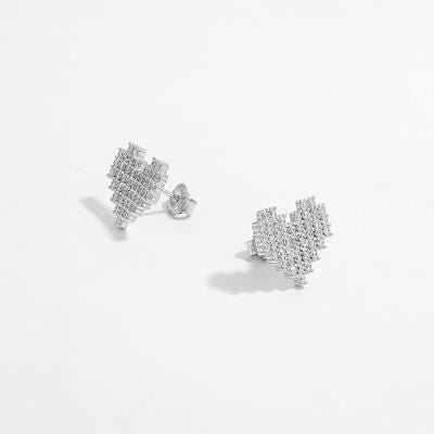 925 Sterling Silver Inlaid Zircon Heart Stud Earrings - Loulou Boutique