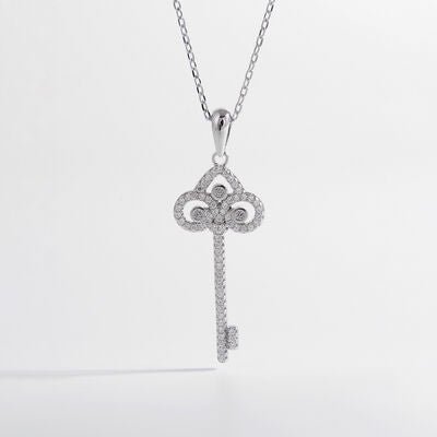 925 Sterling Silver Inlaid Zircon Key Shape Necklace - Loulou Boutique