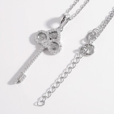 925 Sterling Silver Inlaid Zircon Key Shape Necklace - Loulou Boutique