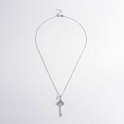 925 Sterling Silver Inlaid Zircon Key Shape Necklace - Loulou Boutique