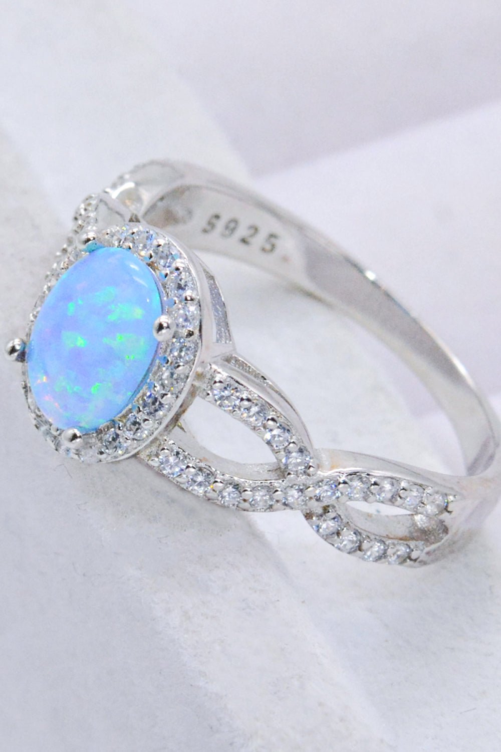 925 Sterling Silver Opal Halo Ring - Loulou Boutique