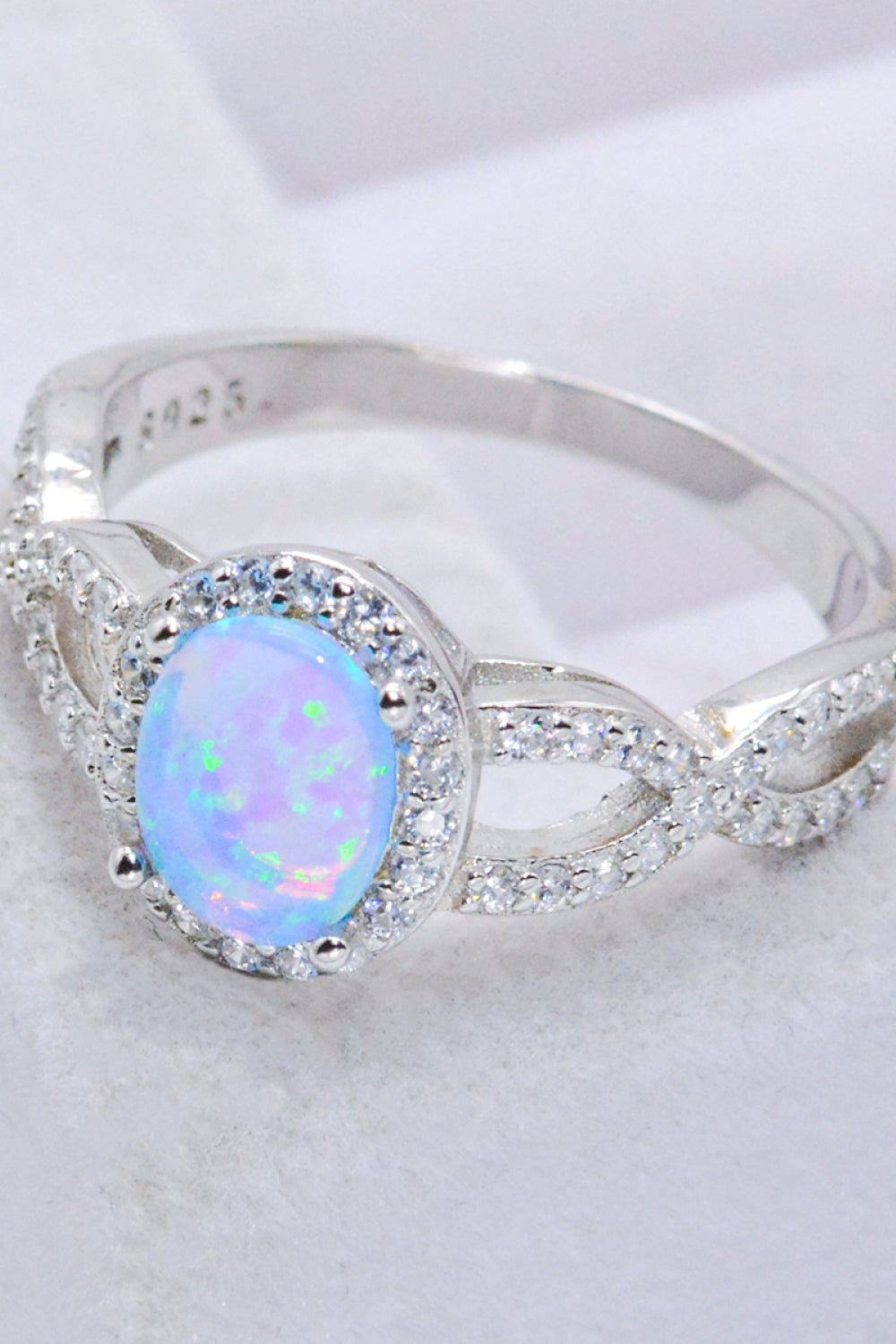 925 Sterling Silver Opal Halo Ring - Loulou Boutique