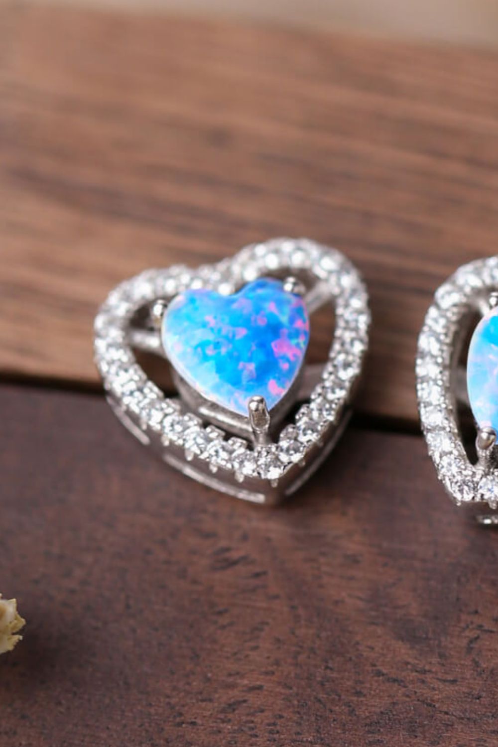 925 Sterling Silver Opal Heart Stud Earrings - Loulou Boutique