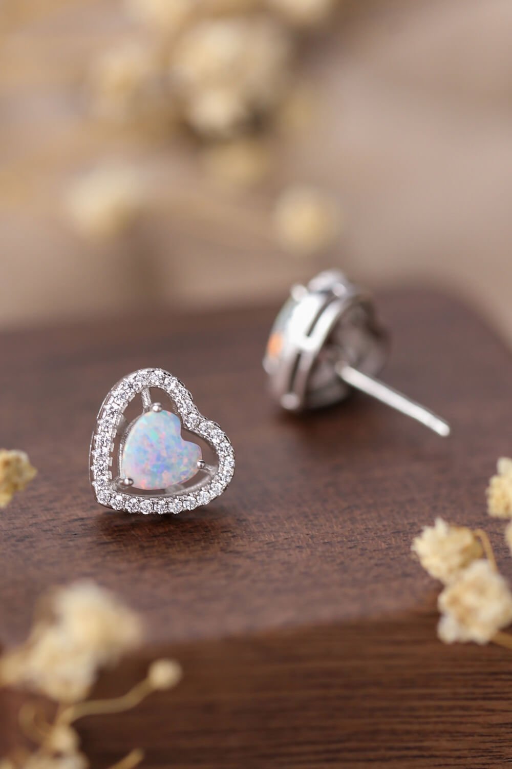 925 Sterling Silver Opal Heart Stud Earrings - Loulou Boutique