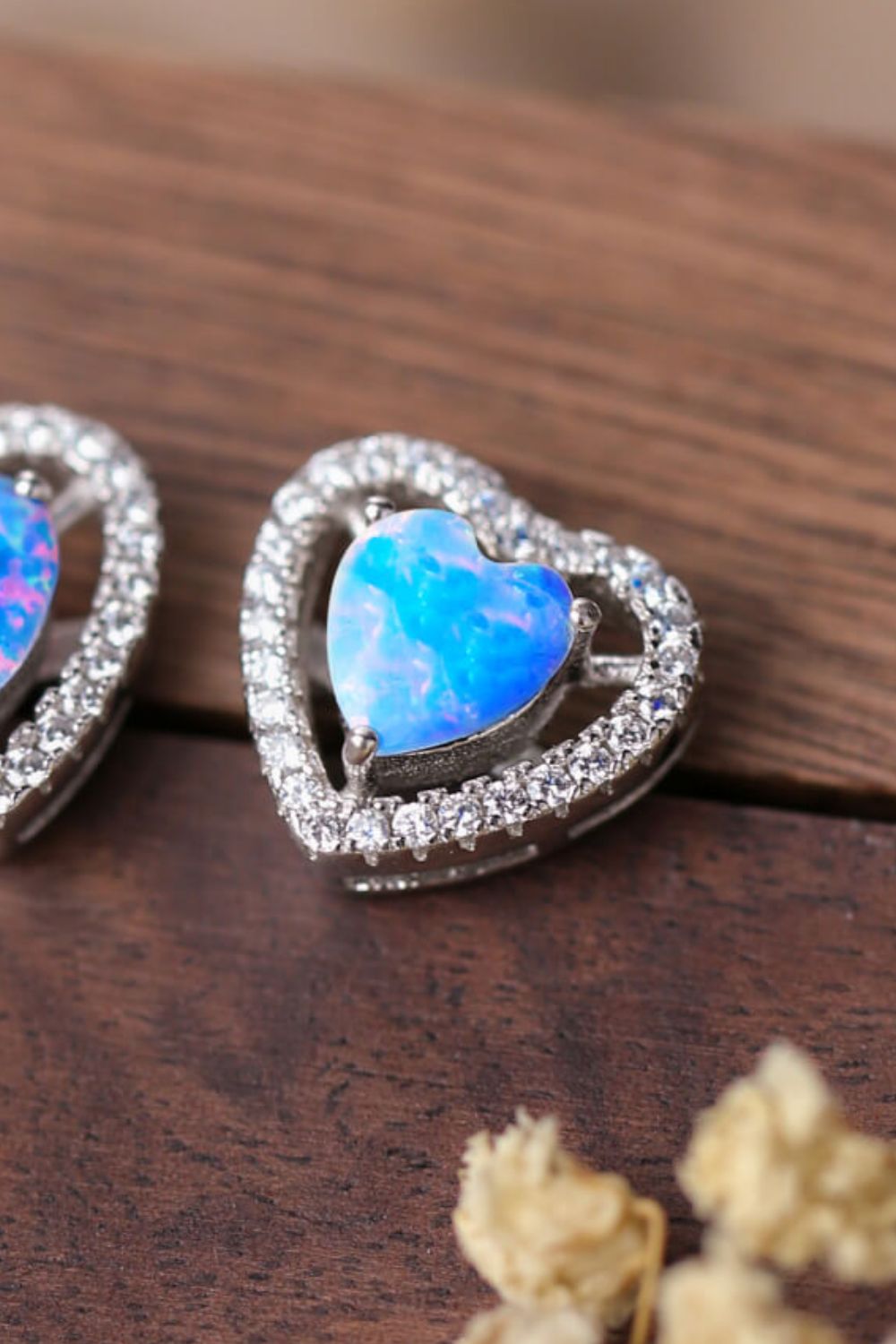 925 Sterling Silver Opal Heart Stud Earrings - Loulou Boutique