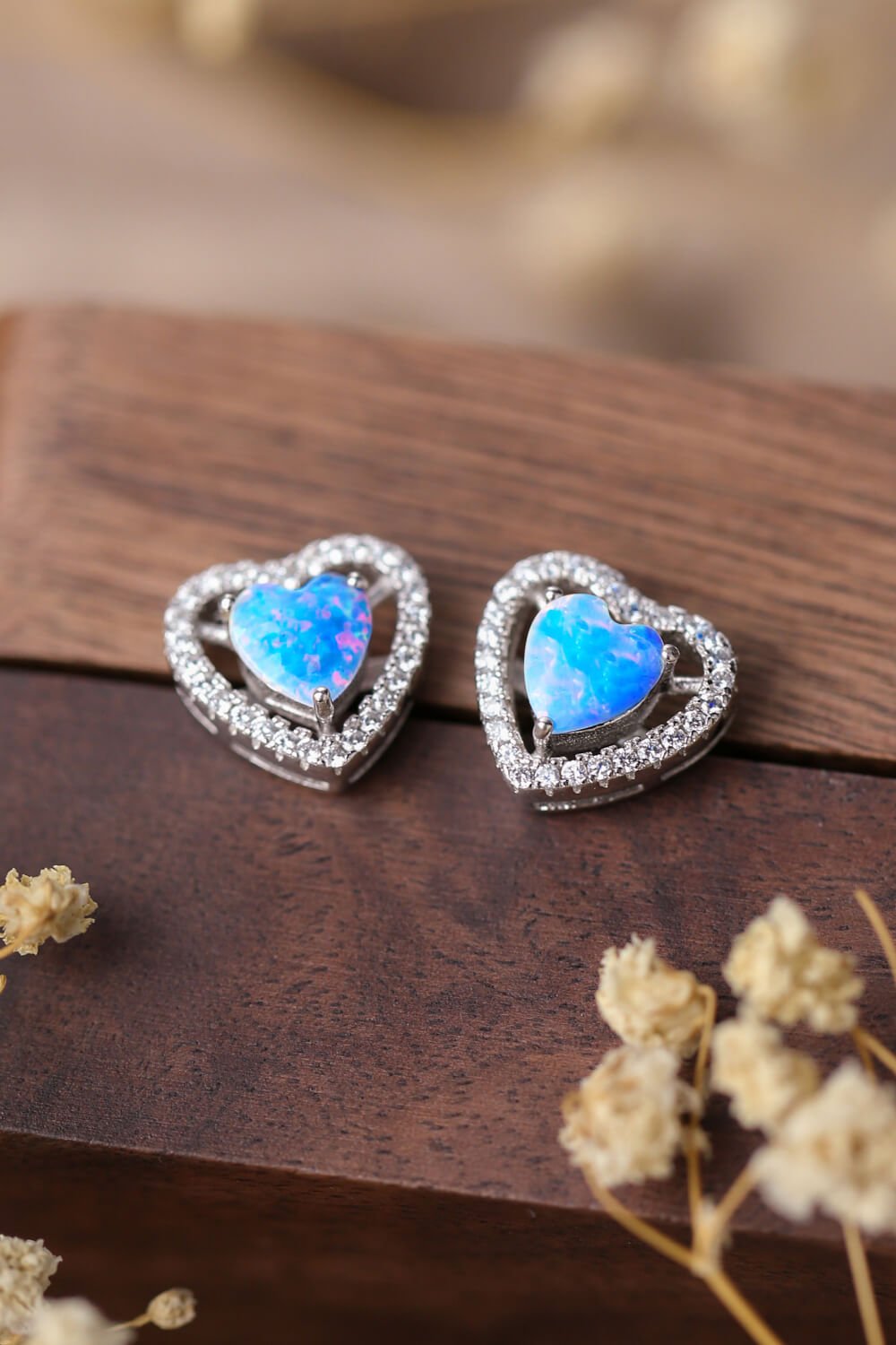 925 Sterling Silver Opal Heart Stud Earrings - Loulou Boutique