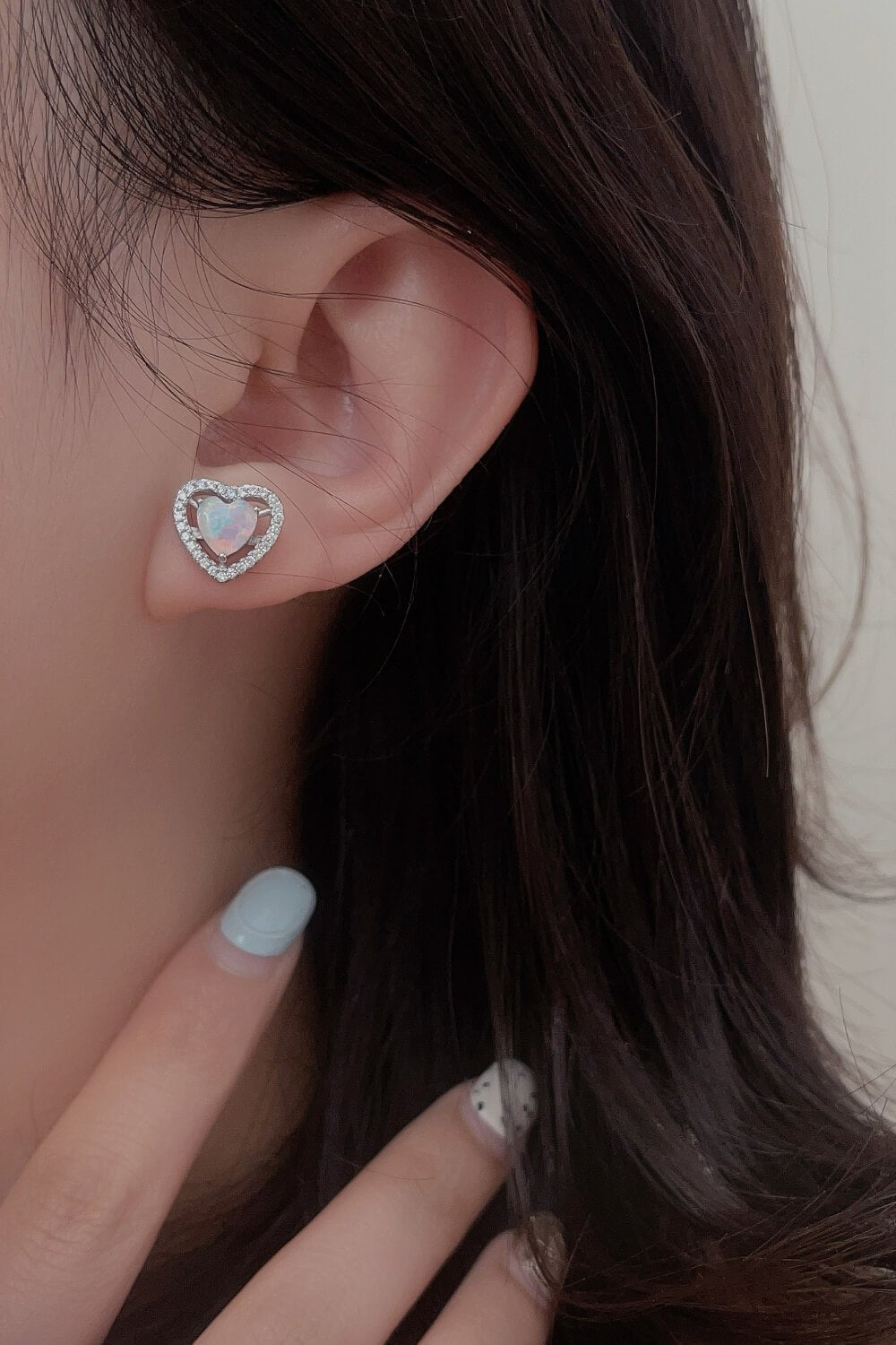 925 Sterling Silver Opal Heart Stud Earrings - Loulou Boutique