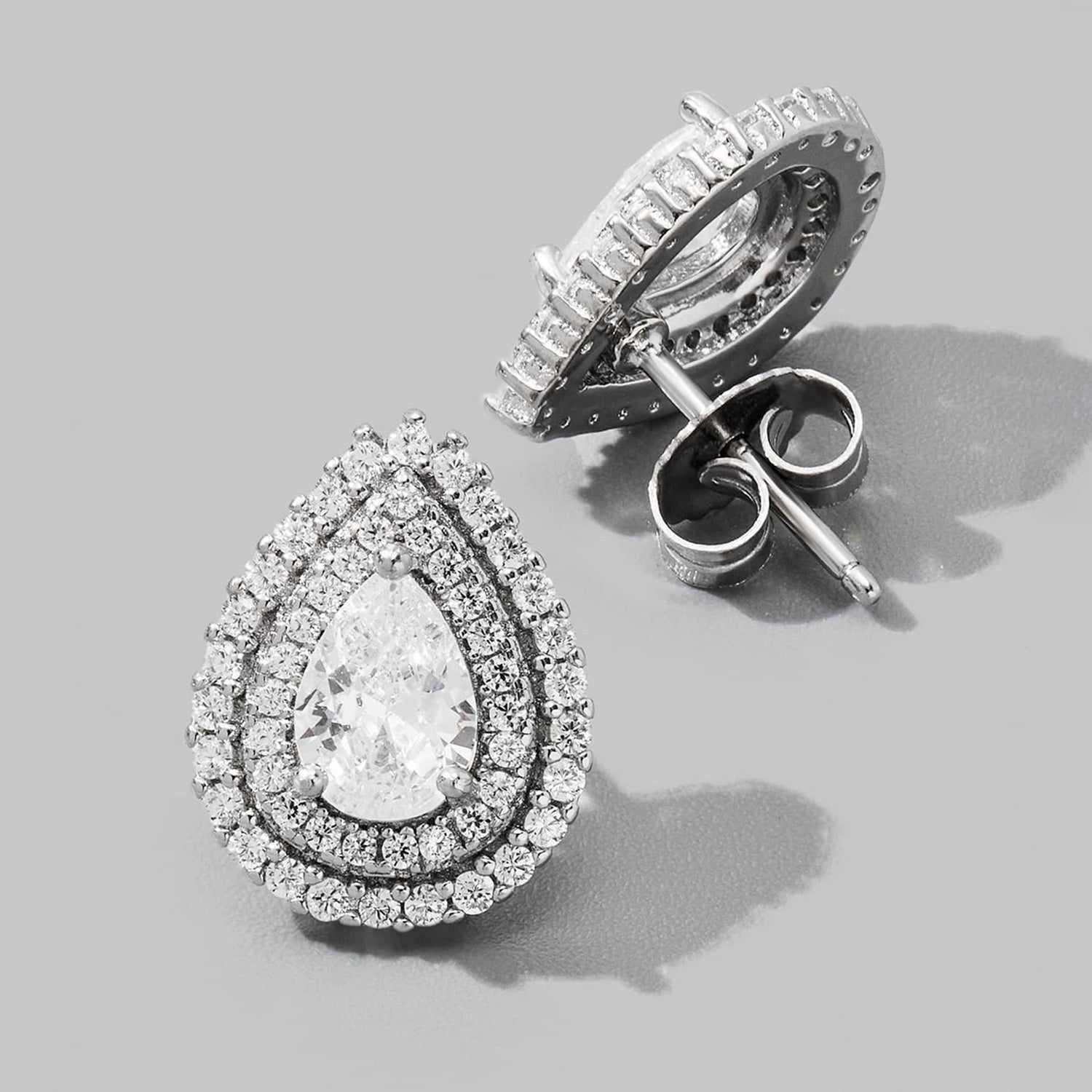 925 Sterling Silver Zircon Teardrop Shape Stud Earrings - Loulou Boutique