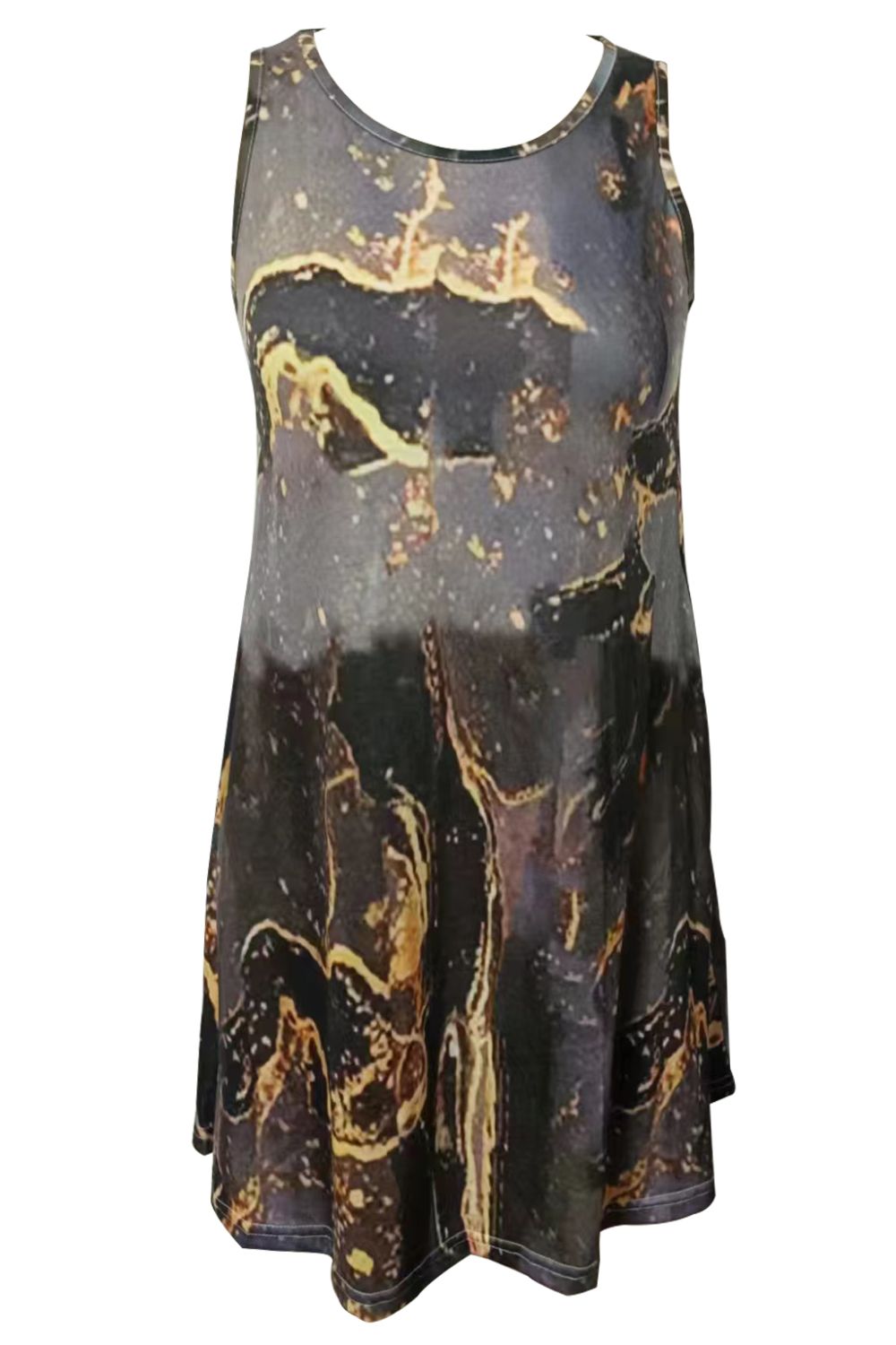 Abstract Print Round Neck Sleeveless Dress with Pockets - Loulou Boutique