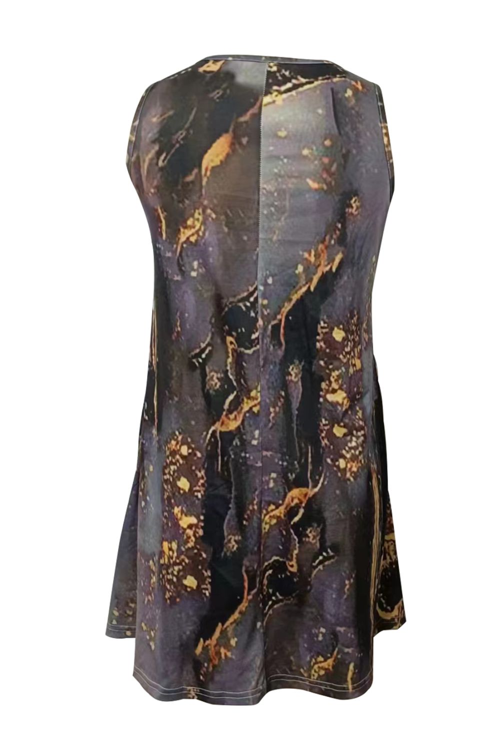 Abstract Print Round Neck Sleeveless Dress with Pockets - Loulou Boutique