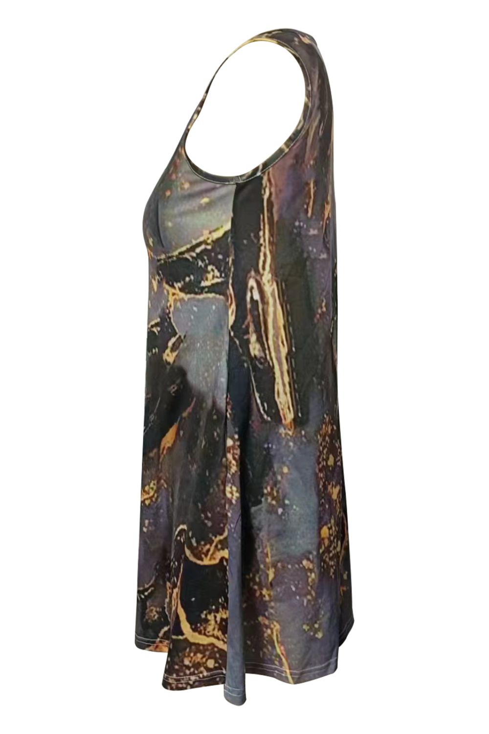 Abstract Print Round Neck Sleeveless Dress with Pockets - Loulou Boutique