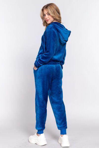 ACTIVE BASIC Faux Fur Zip Up Long Sleeve Hoodie and Joggers Set - Loulou Boutique