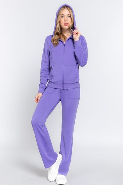ACTIVE BASIC French Terry Zip Up Hoodie and Drawstring Pants Set - Loulou Boutique