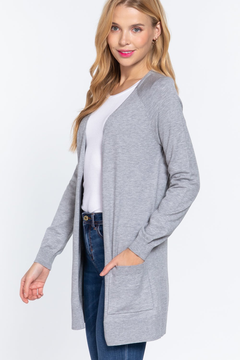 ACTIVE BASIC Open Front Long Sleeve Cardigan - Loulou Boutique