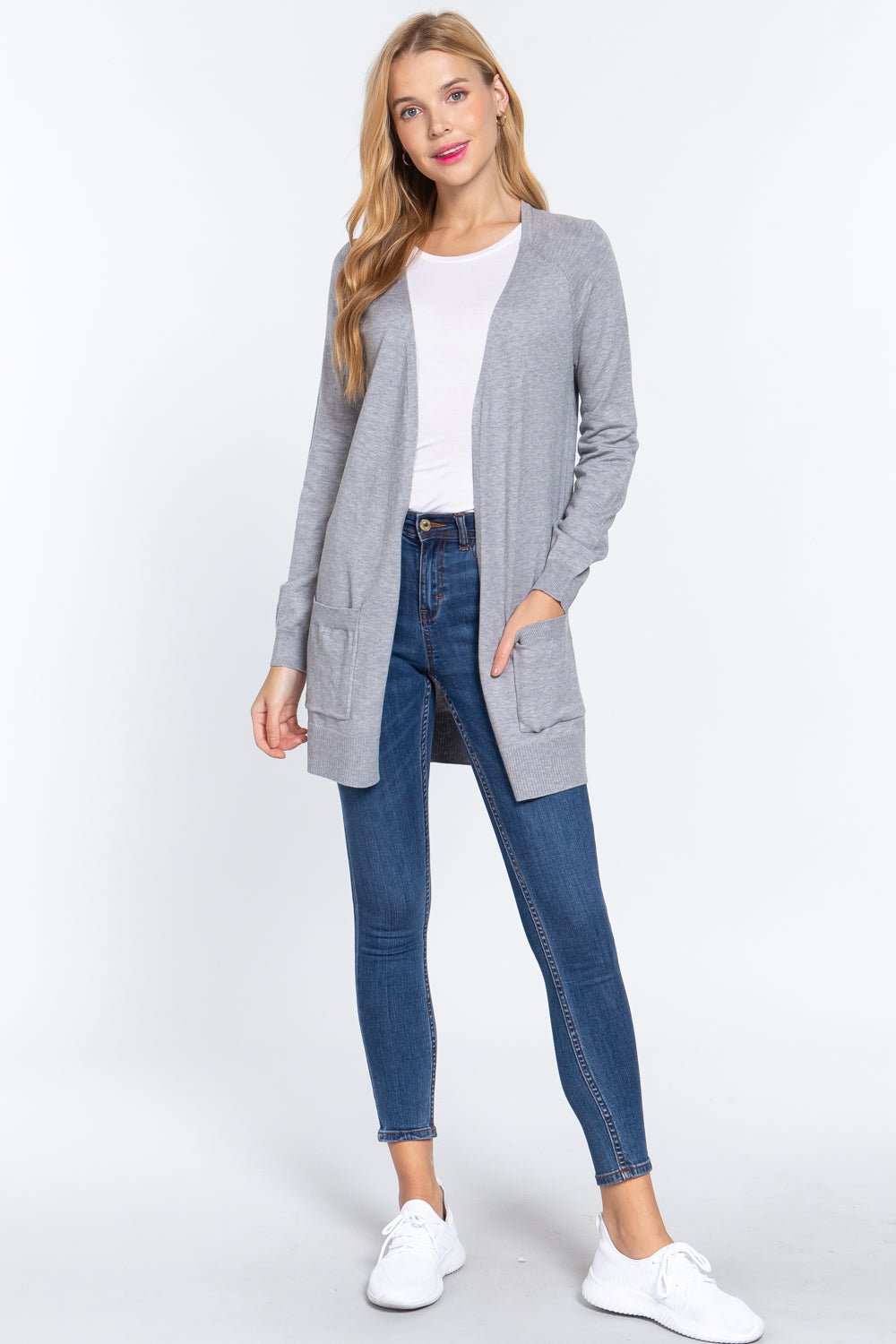 ACTIVE BASIC Open Front Long Sleeve Cardigan - Loulou Boutique