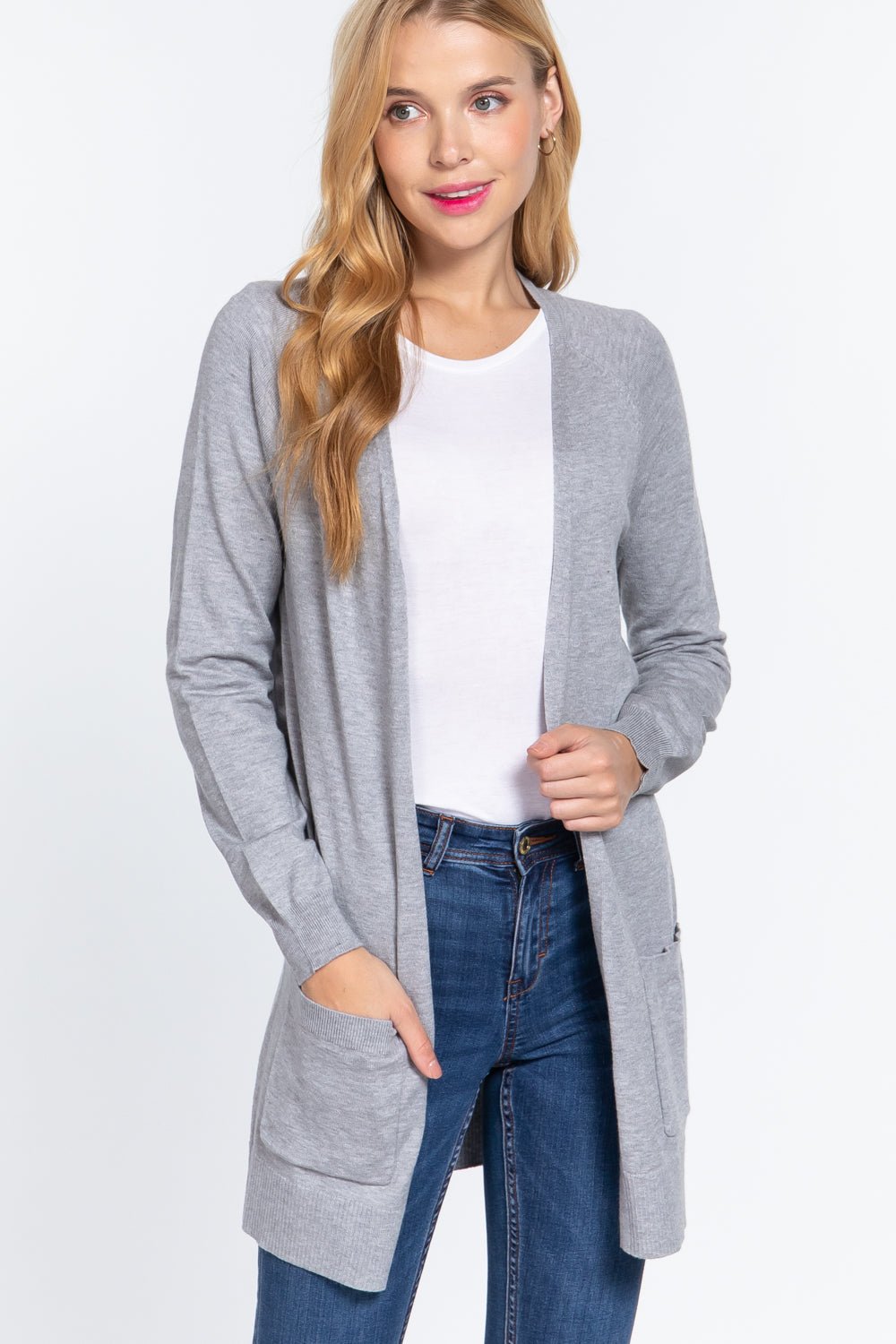 ACTIVE BASIC Open Front Long Sleeve Cardigan - Loulou Boutique