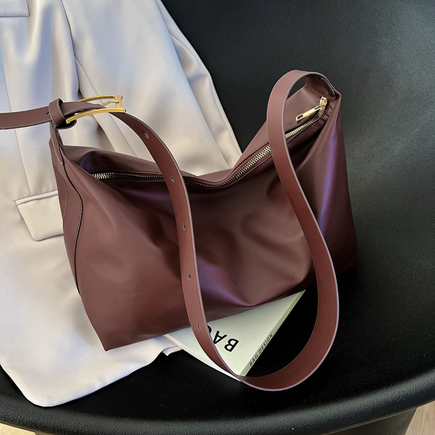 Adjustable Strap PU Leather Handbag - Loulou Boutique
