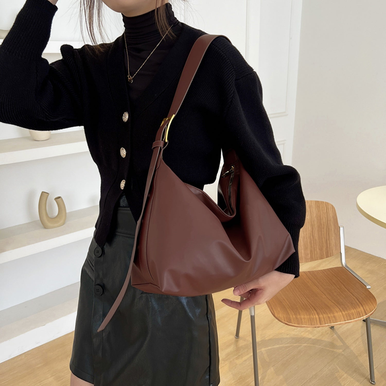 Adjustable Strap PU Leather Handbag - Loulou Boutique