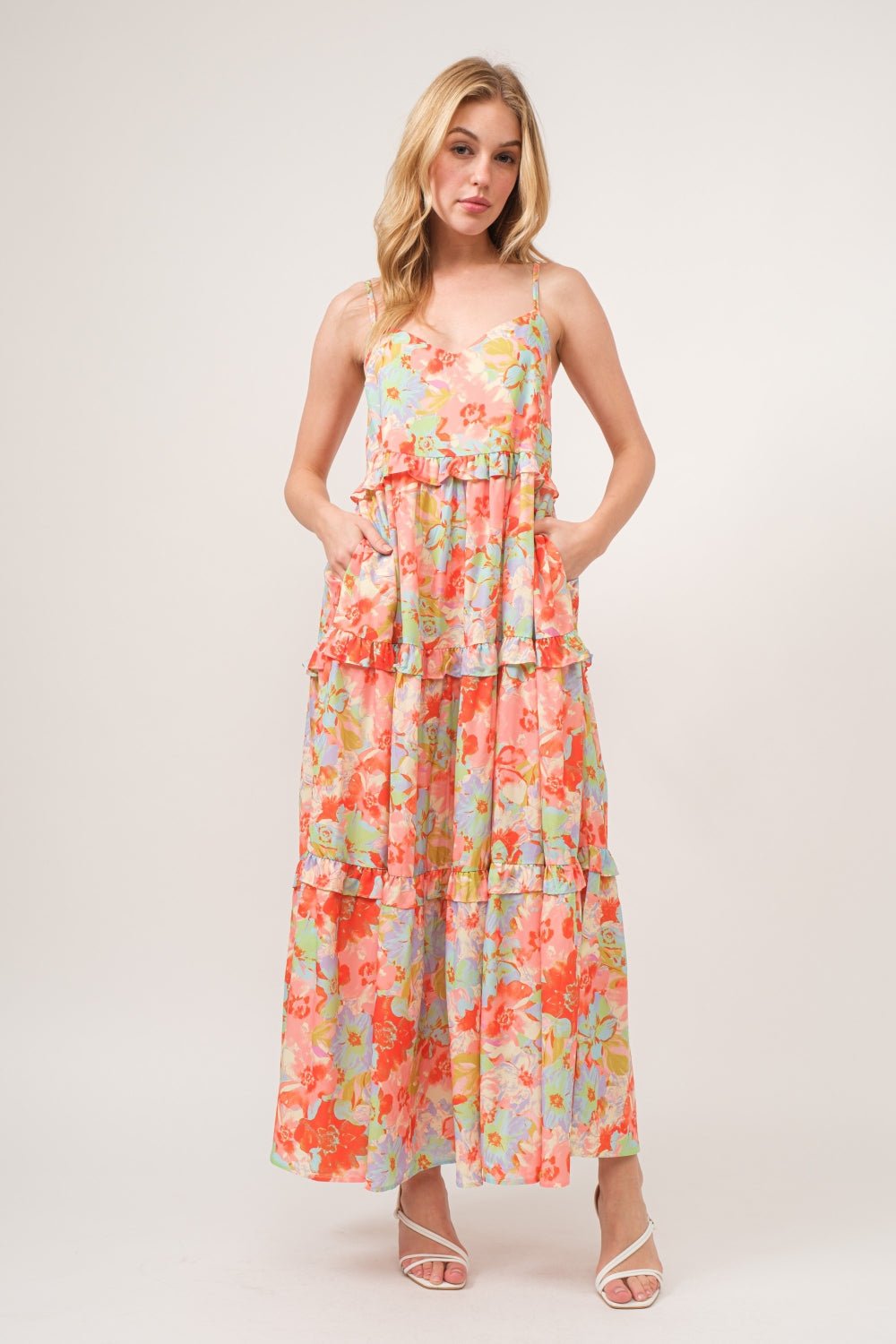 And The Why Floral Ruffled Tiered Maxi Cami Dress - Loulou Boutique