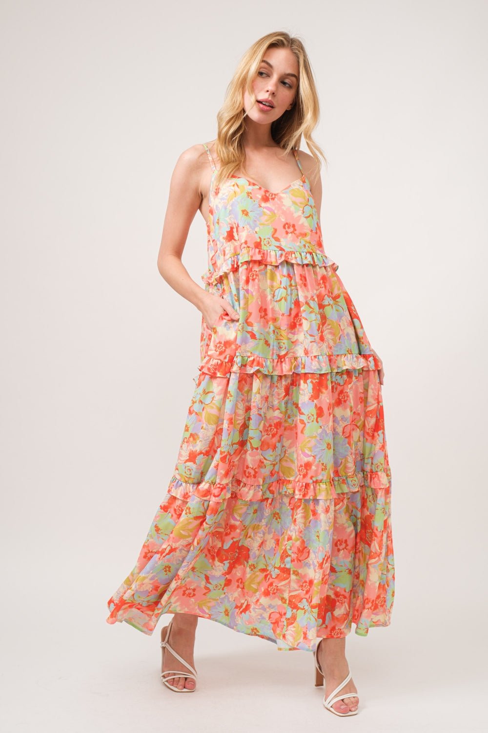 And The Why Floral Ruffled Tiered Maxi Cami Dress - Loulou Boutique