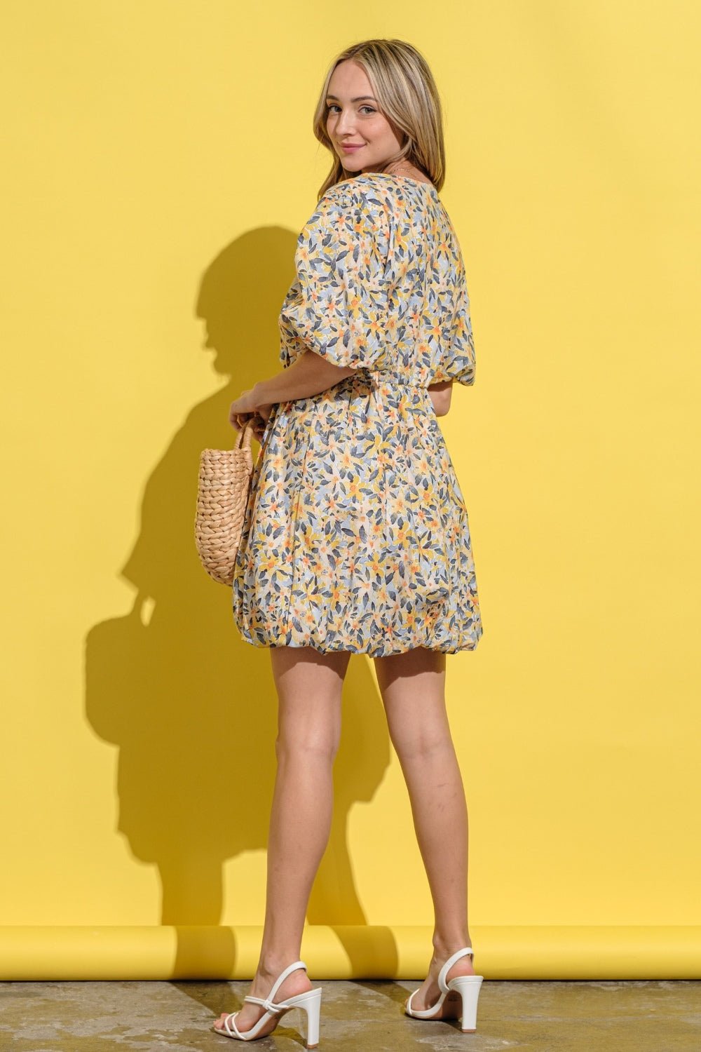 And The Why Full Size Floral Surplice Puff Sleeve Dress - Loulou Boutique