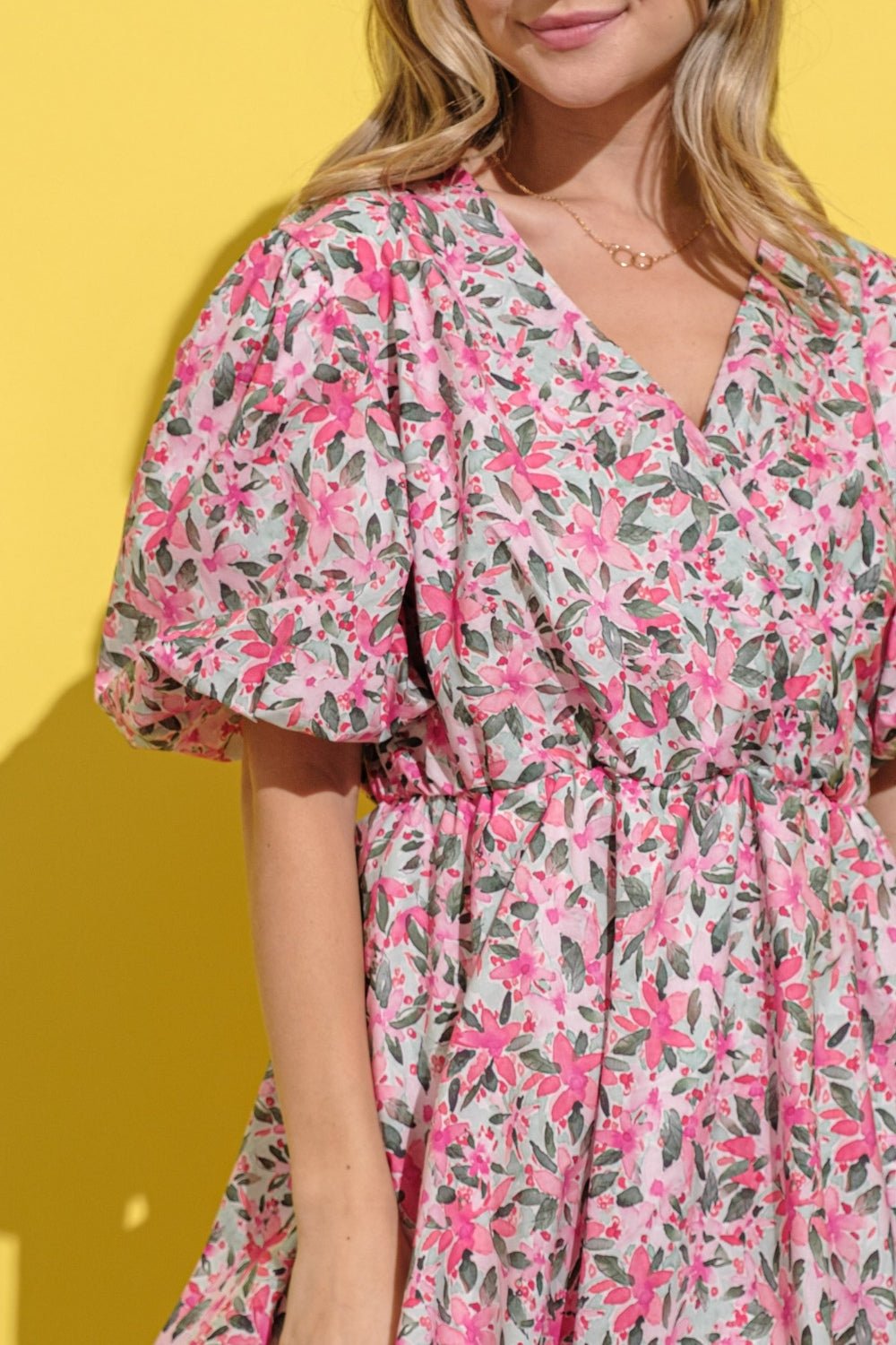 And The Why Full Size Floral Surplice Puff Sleeve Dress - Loulou Boutique