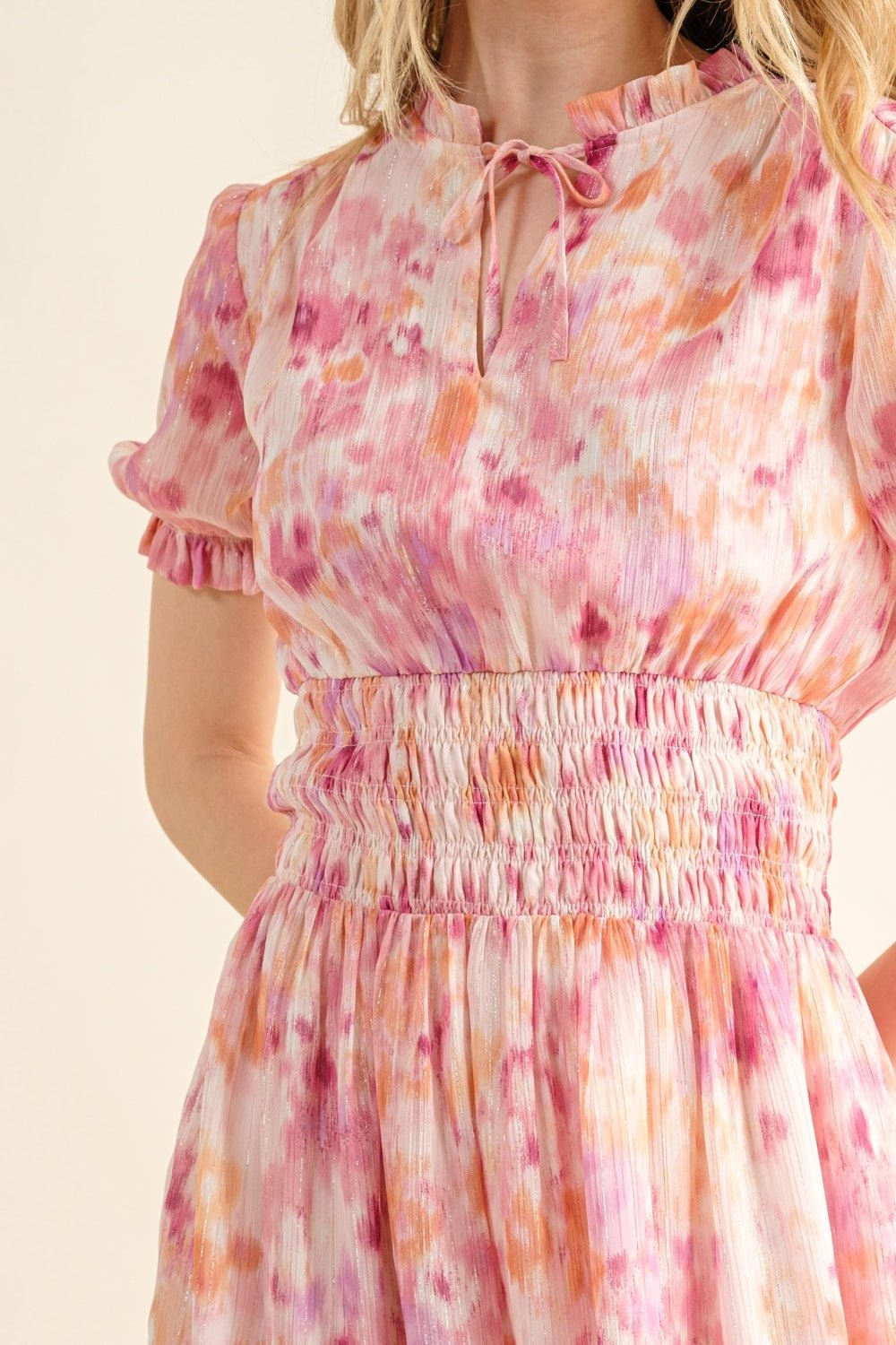 And The Why Full Size Smocked Waist Printed Midi Dress - Loulou Boutique