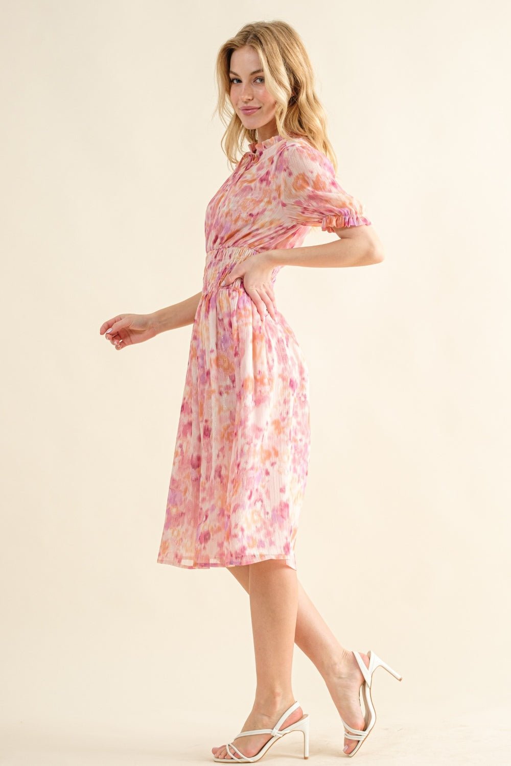And The Why Full Size Smocked Waist Printed Midi Dress - Loulou Boutique
