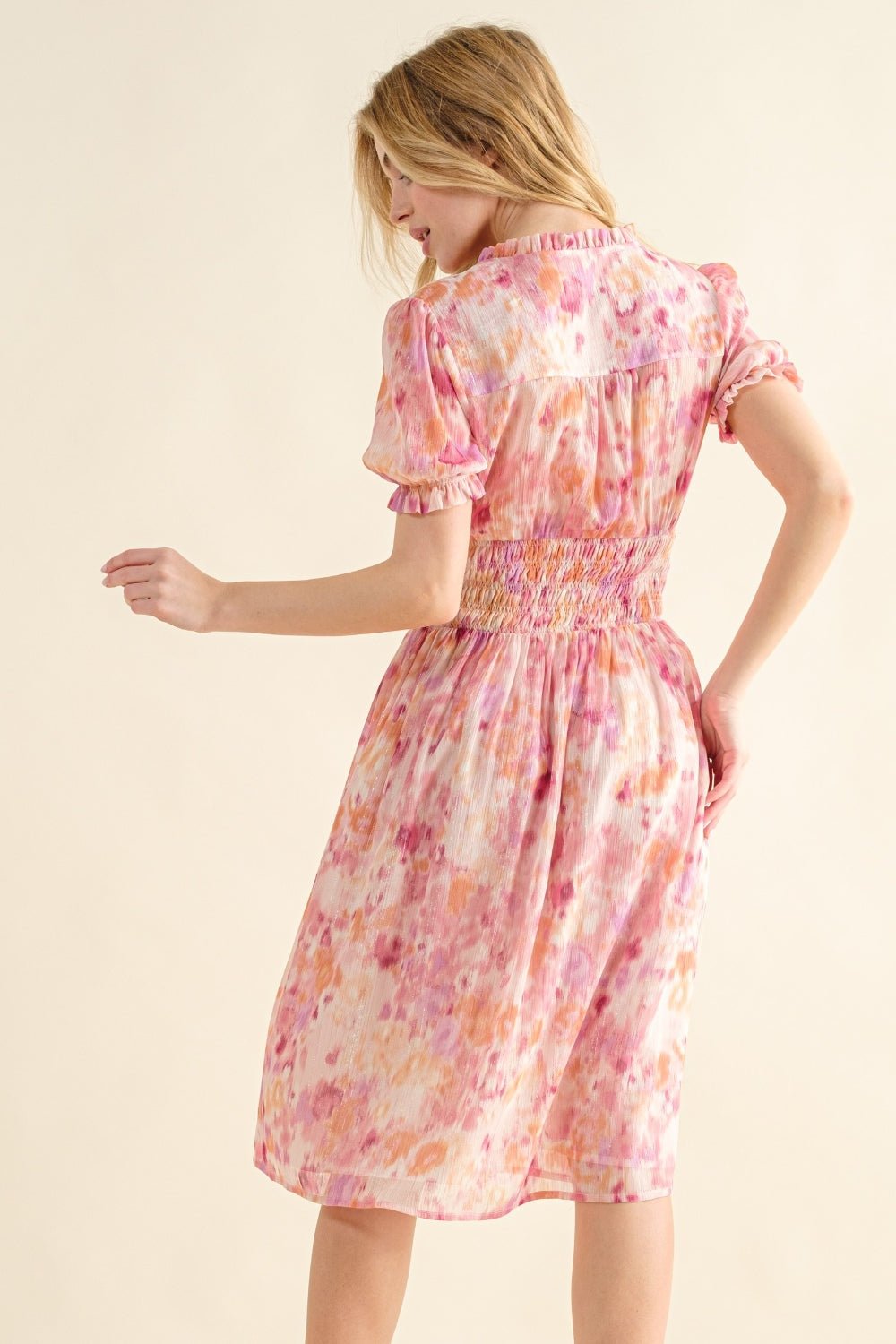 And The Why Full Size Smocked Waist Printed Midi Dress - Loulou Boutique