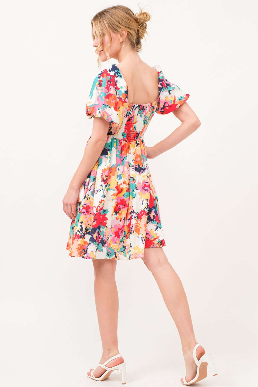 And The Why Square Neck Puff Sleeve Floral Dress - Loulou Boutique