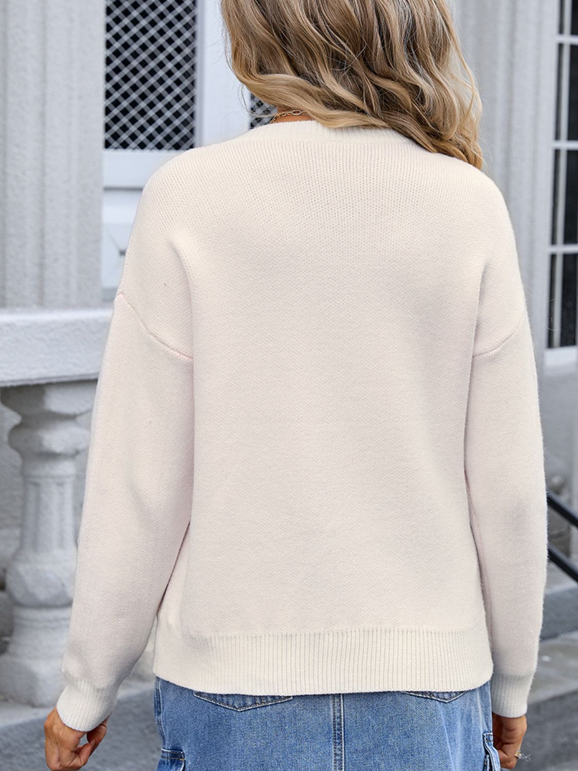 Angel Wings Bow Graphic Round Neck Long Sleeve Sweater - Loulou Boutique