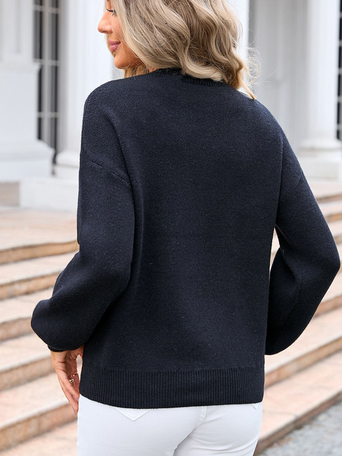 Angel Wings Bow Graphic Round Neck Long Sleeve Sweater - Loulou Boutique