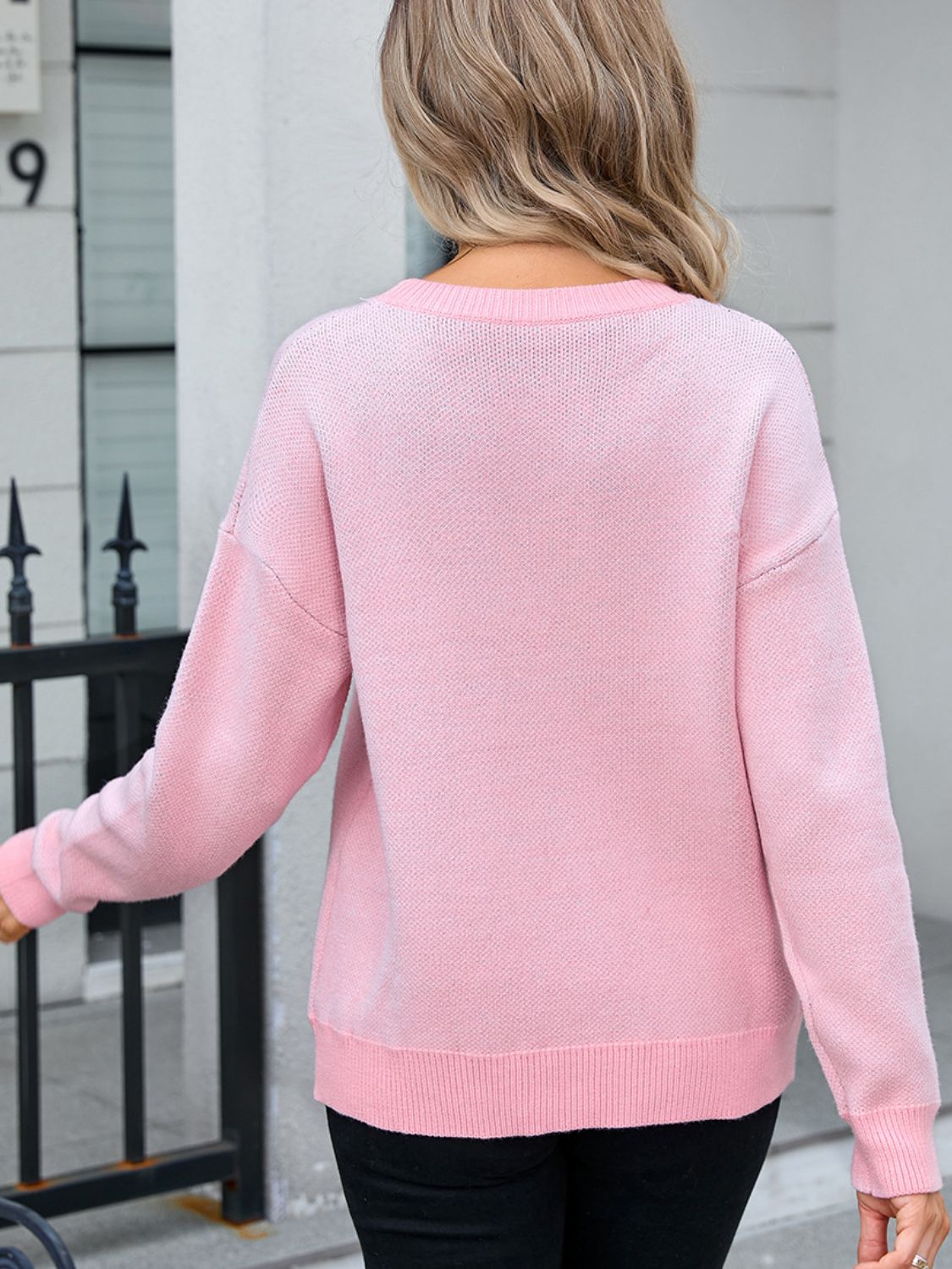 Angel Wings Bow Round Neck Dropped Shoulder Sweater - Loulou Boutique