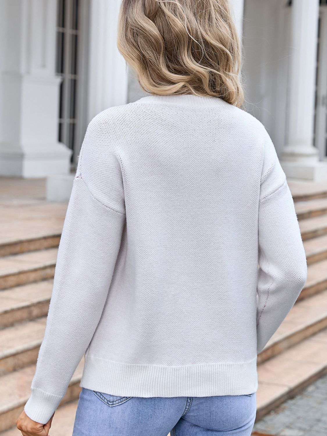 Angel Wings Bow Round Neck Dropped Shoulder Sweater - Loulou Boutique