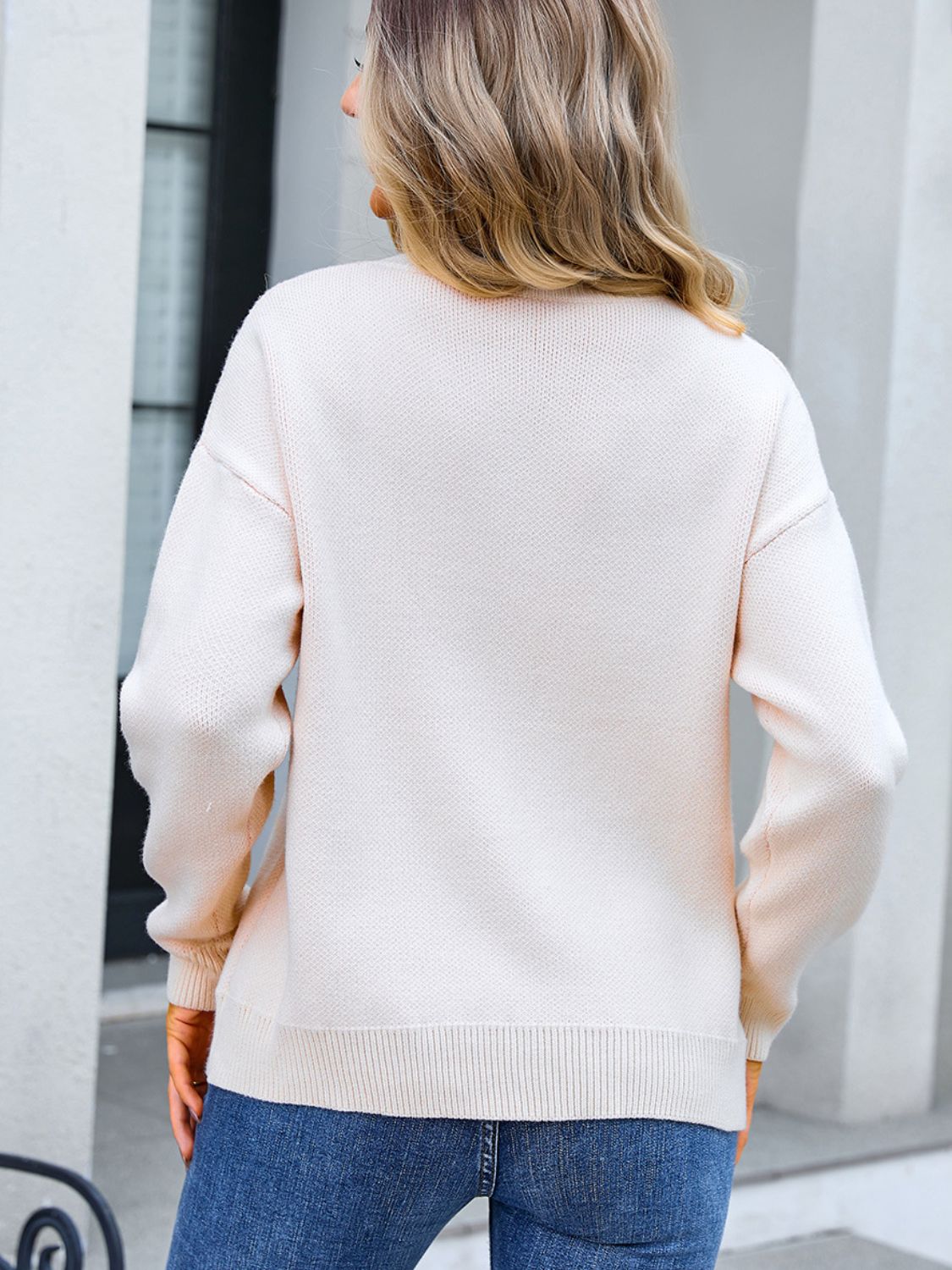 Angel Wings Bow Round Neck Dropped Shoulder Sweater - Loulou Boutique