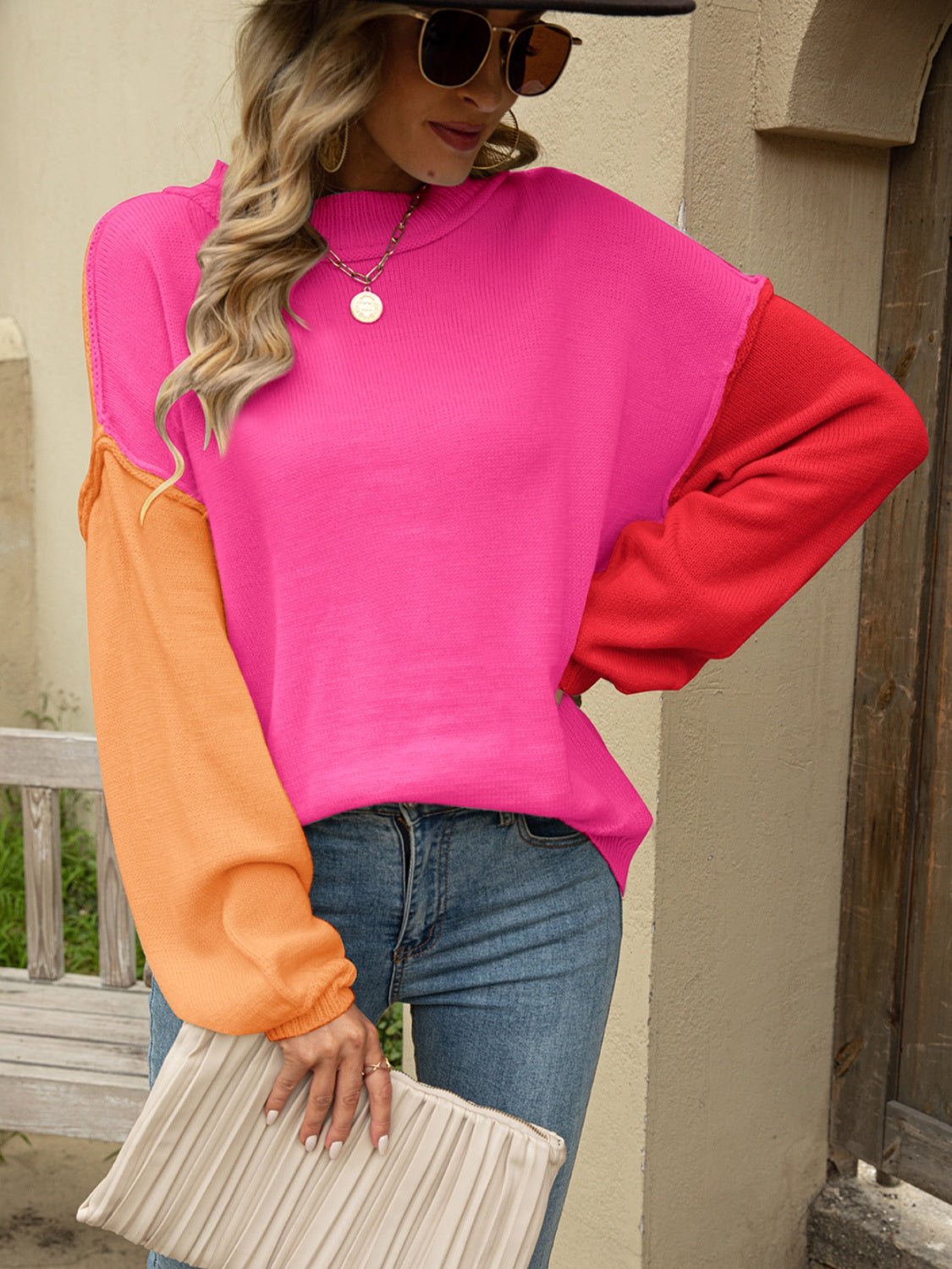 Angel Wings Color Block Dropped Shoulder Sweater - Loulou Boutique