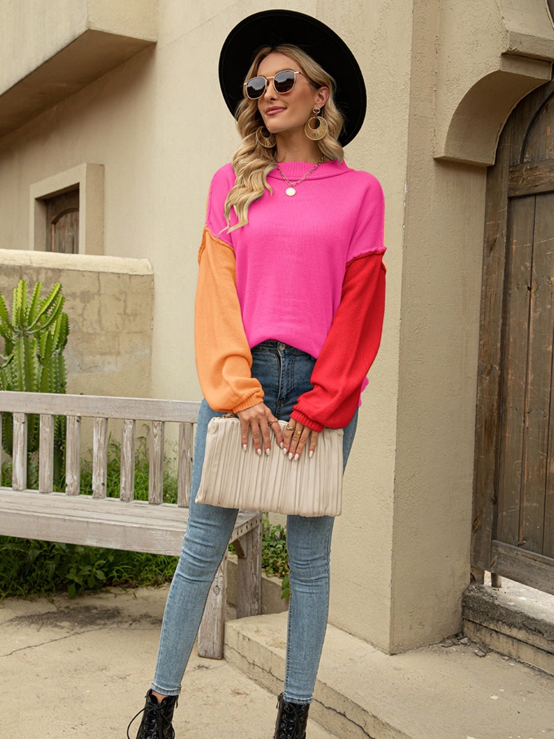 Angel Wings Color Block Dropped Shoulder Sweater - Loulou Boutique