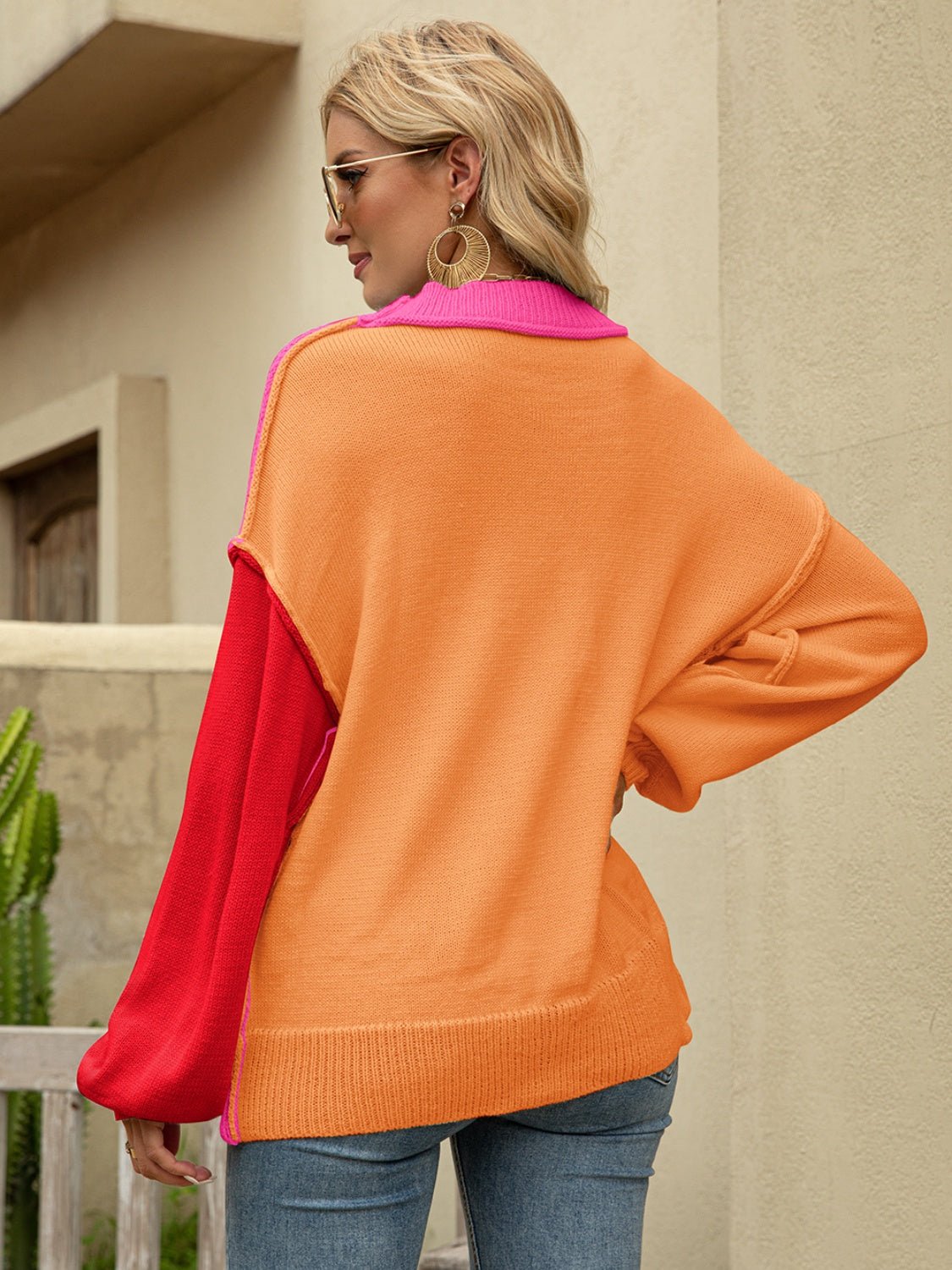 Angel Wings Color Block Dropped Shoulder Sweater - Loulou Boutique