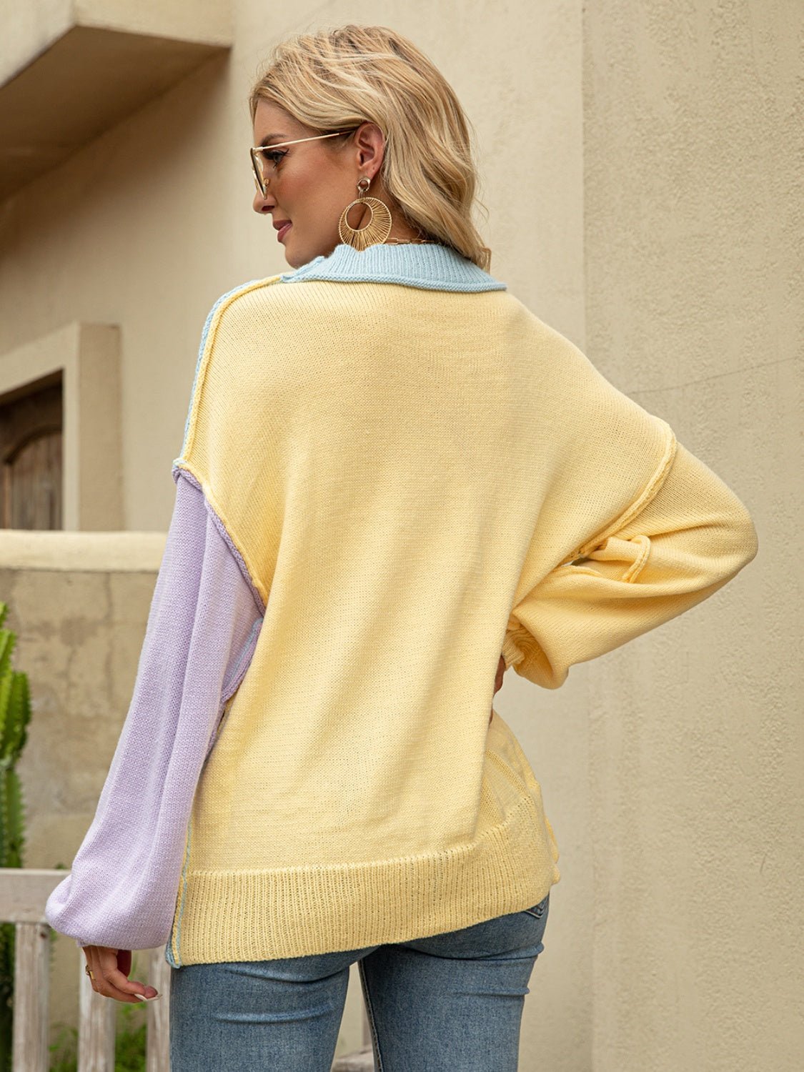 Angel Wings Color Block Dropped Shoulder Sweater - Loulou Boutique